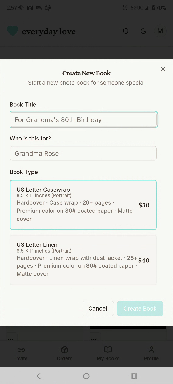 Create New Book flow